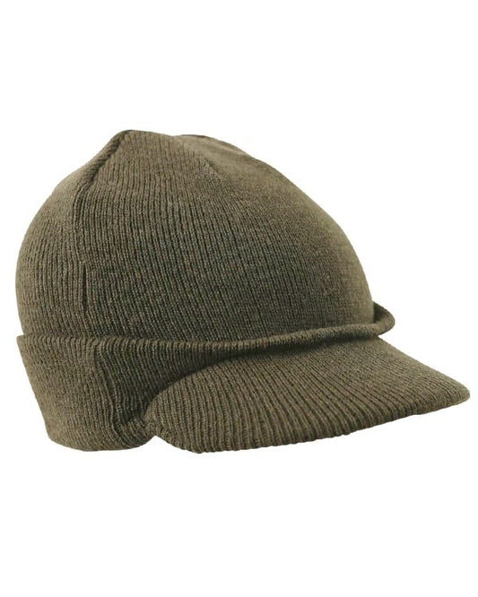 Peaked Beanie (WWII Style) – Olive Green